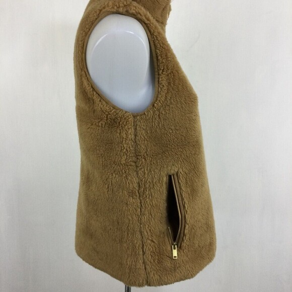 J.Crew Womens Plush Excursion Faux Fur Tedddy Full Zip Fleece Vest Camel Tan XS - Picture 3 of 13
